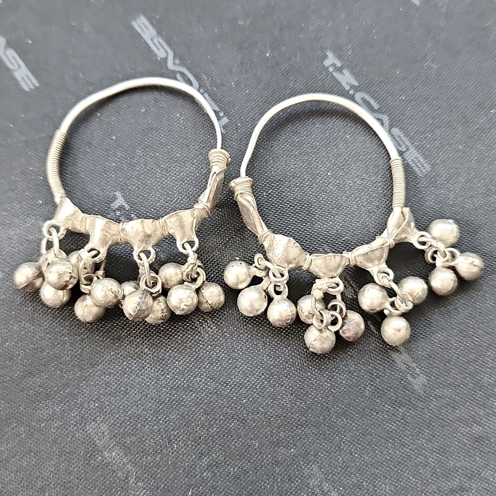 Silver Rajasthan Hoop Earrings - (Jingling Bells)- Tribal Hoop Earrings.